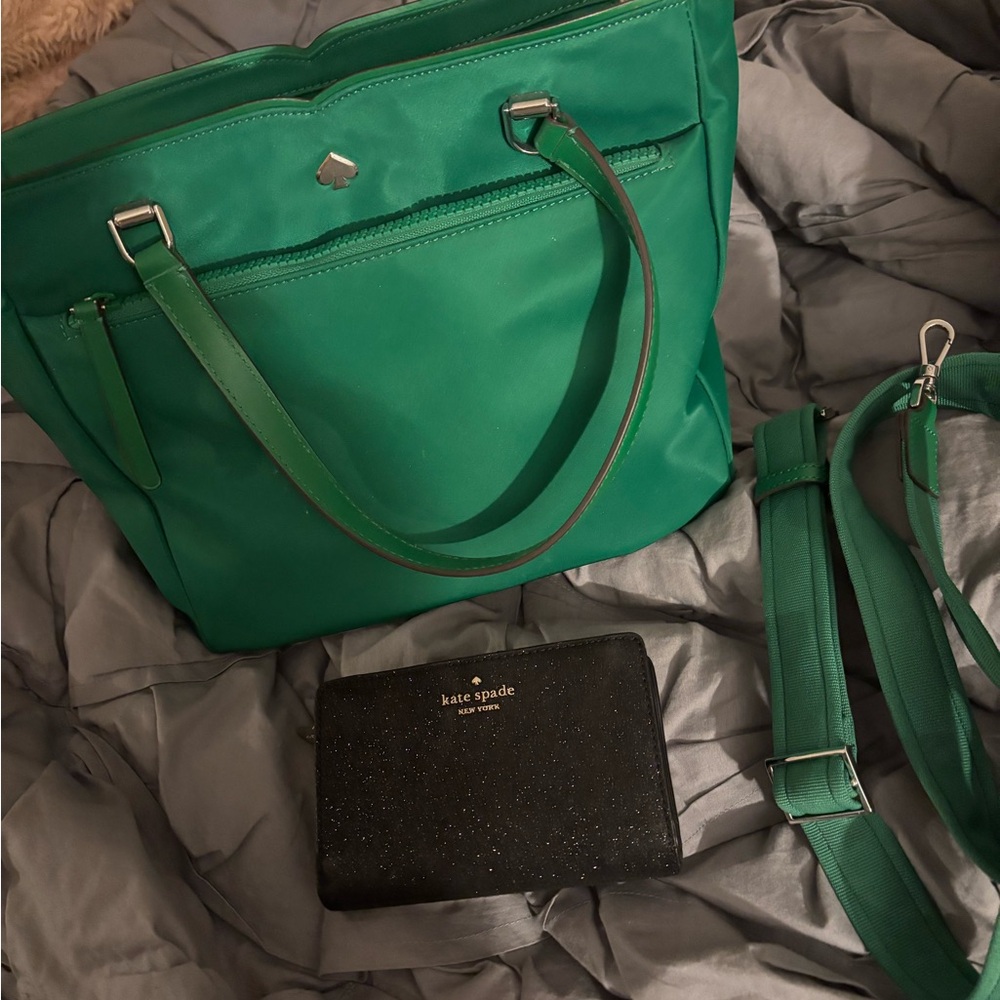 Kate Spade Vibrant Green Tote with Black Wallet